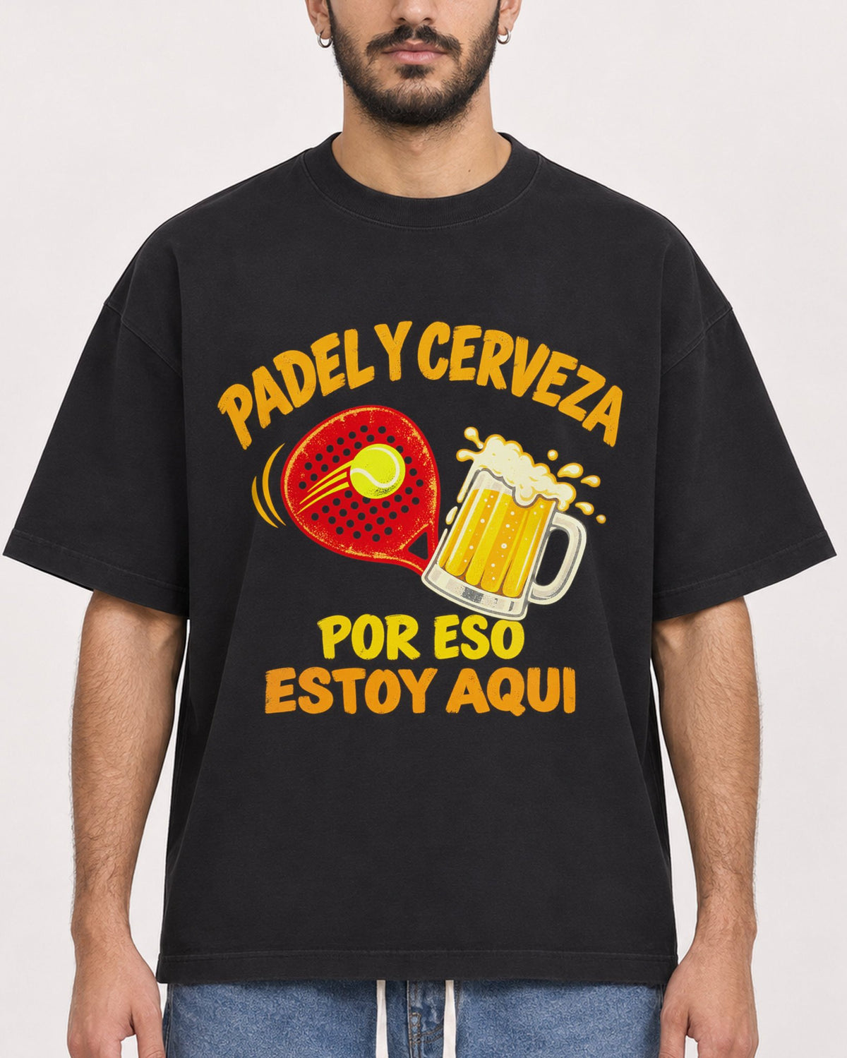 Mockup Boxy Heavyweight Tee Black male close-up 07