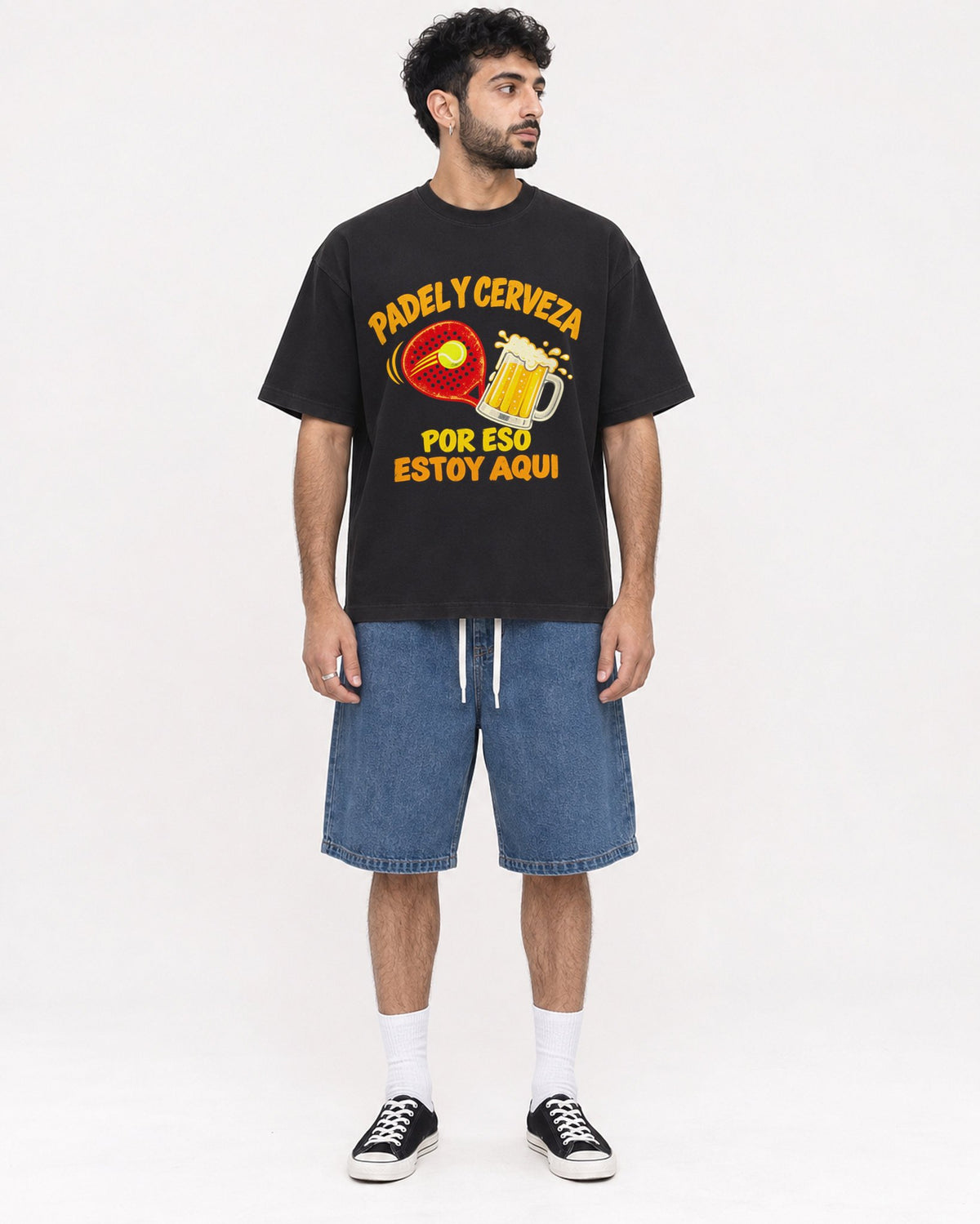 Mockup Boxy Heavyweight Tee Black male full-body 07