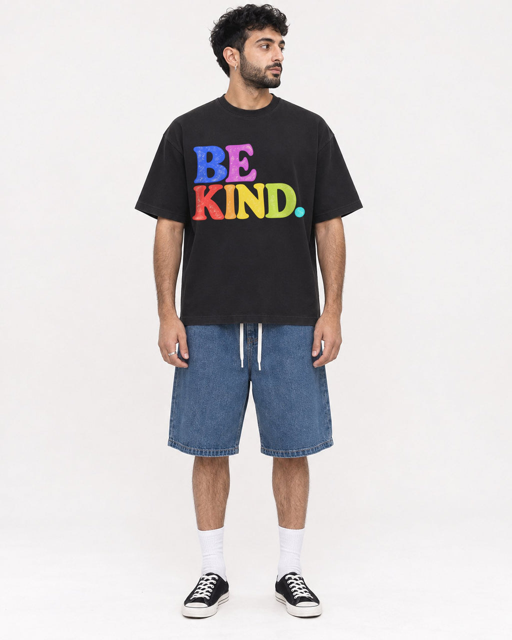 Mockup Boxy Heavyweight Tee Black male full-body 07