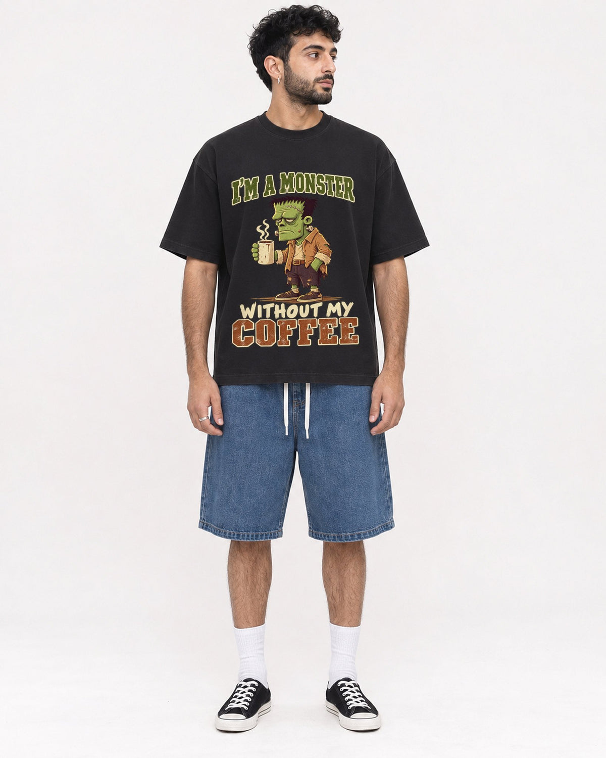 Mockup Boxy Heavyweight Tee Black male full-body 07