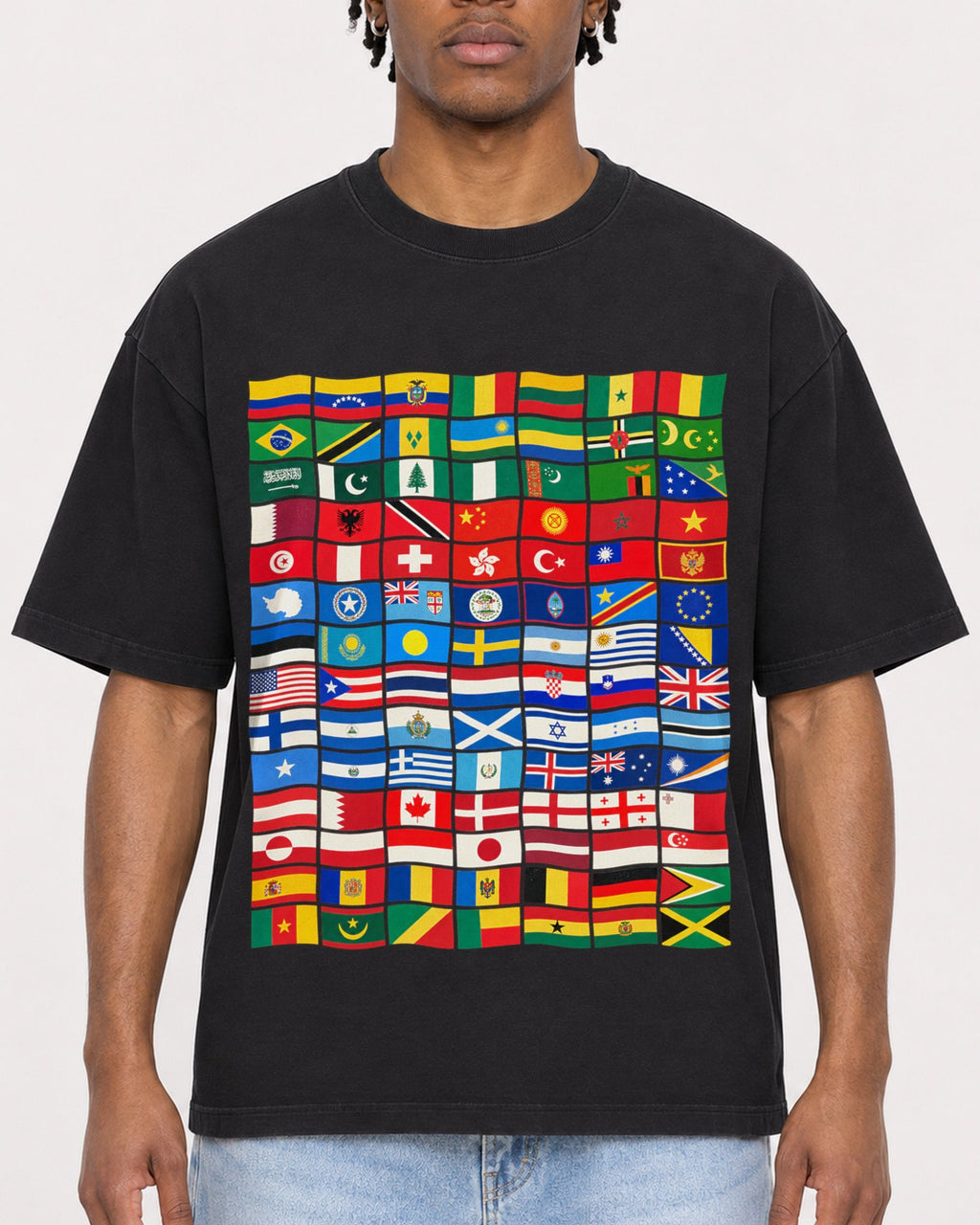 Mockup Boxy Heavyweight Tee Black male close-up 05