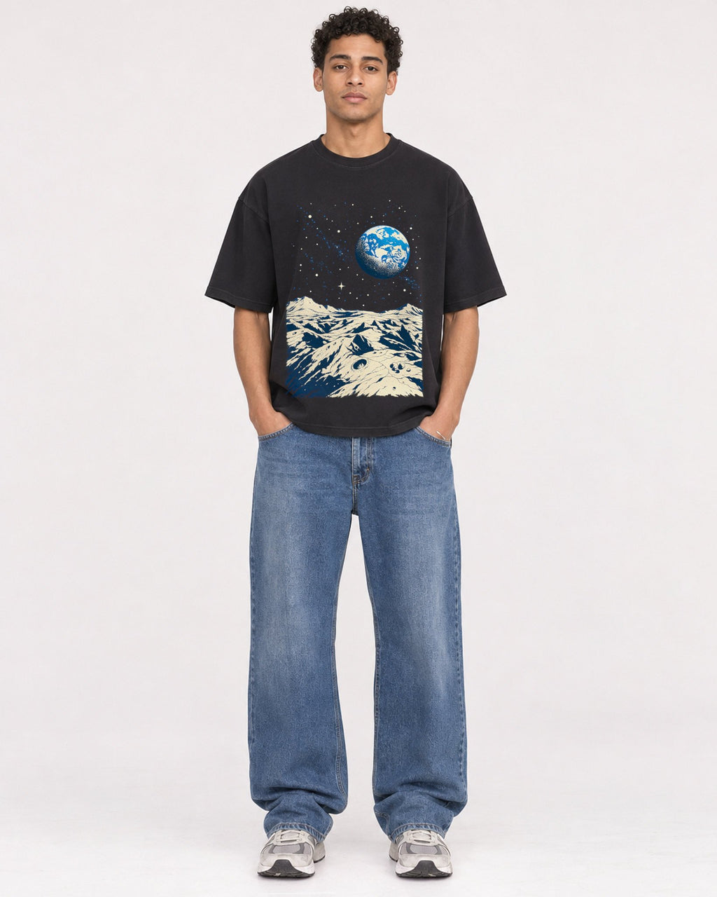 Mockup Boxy Heavyweight Tee Black male full-body 10