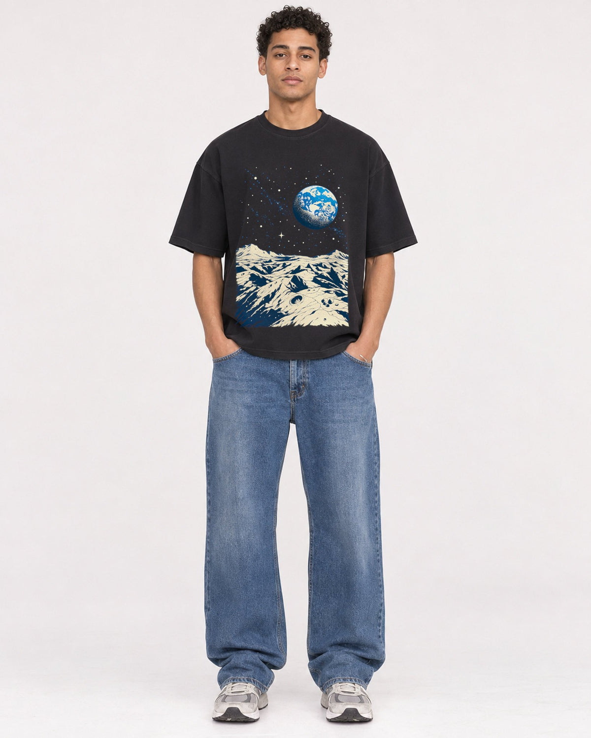 Mockup Boxy Heavyweight Tee Black male full-body 10