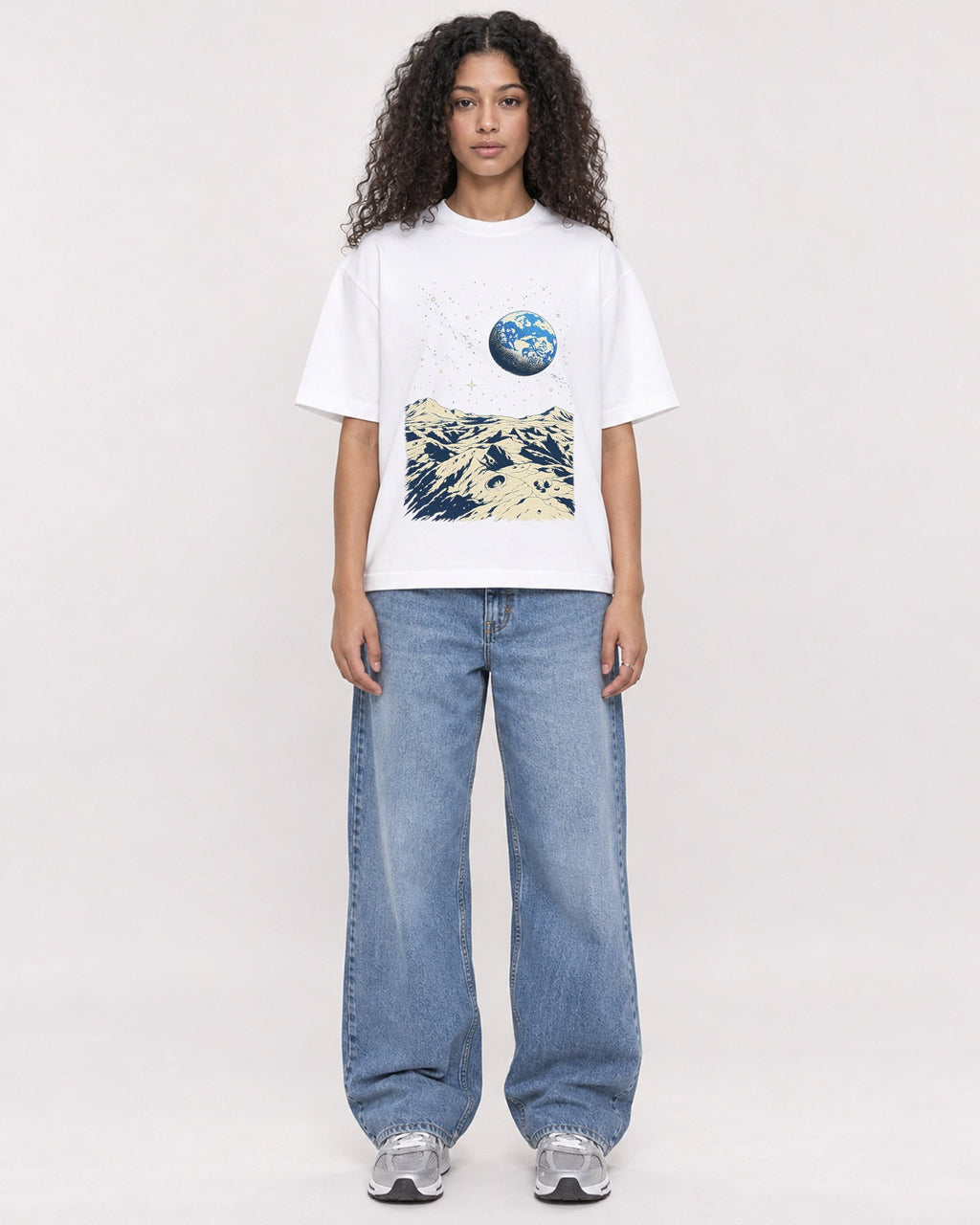 Mockup Boxy Heavyweight Tee White female full-body 10