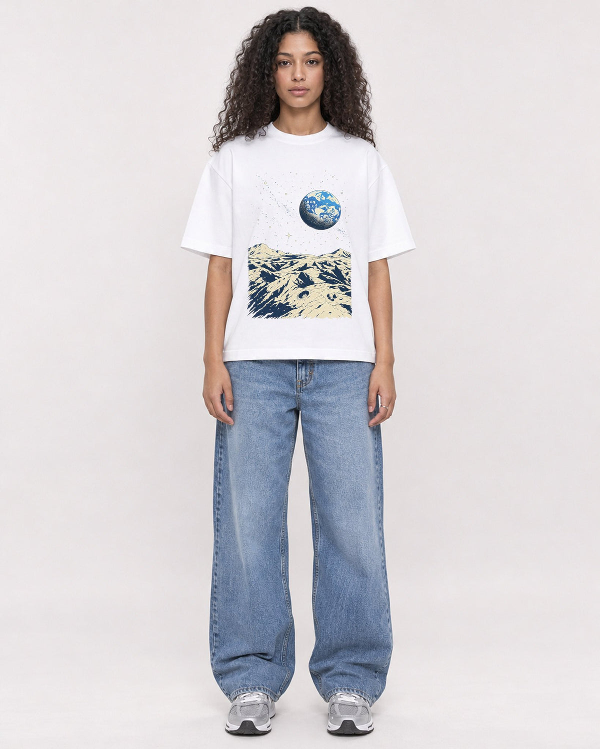 Mockup Boxy Heavyweight Tee White female full-body 10