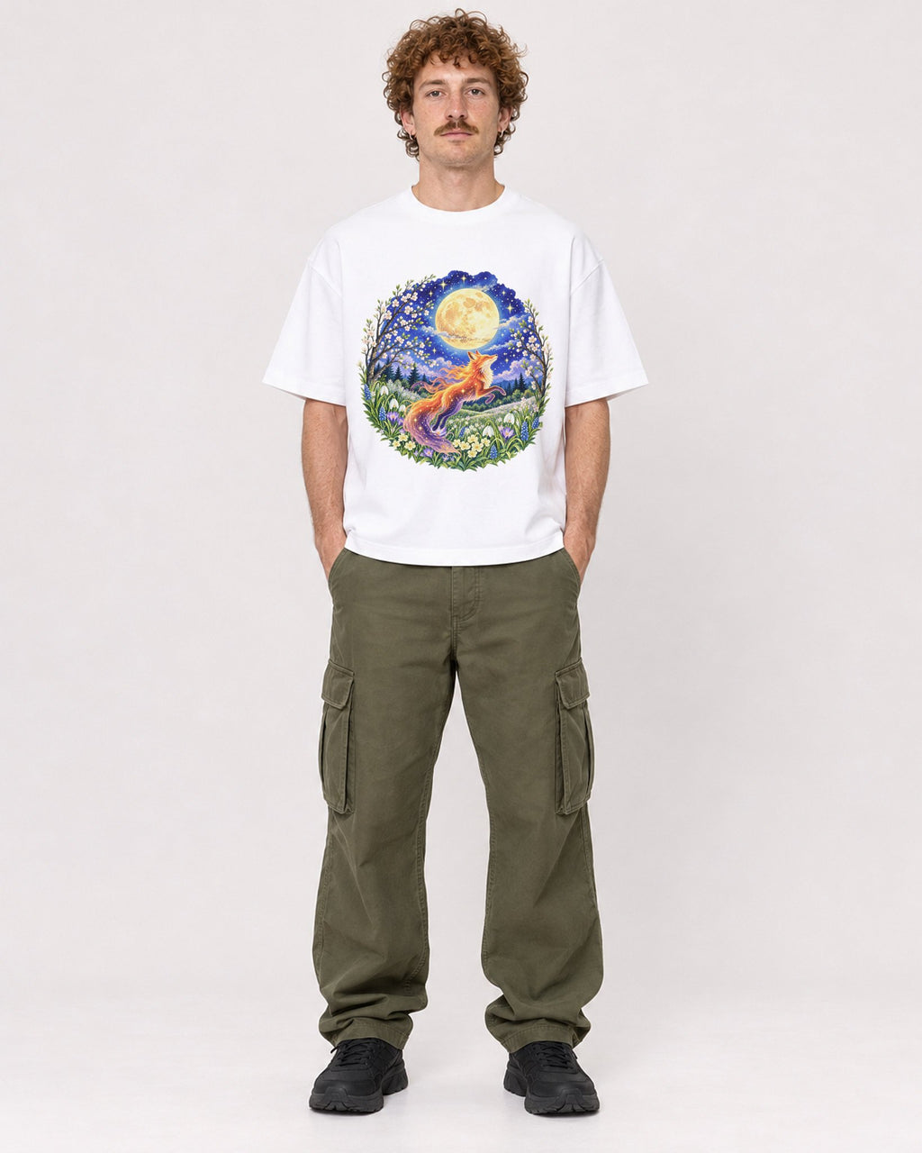 Mockup Boxy Heavyweight Tee White male full-body 09