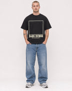 Mockup Boxy Heavyweight Tee Black male full-body 18