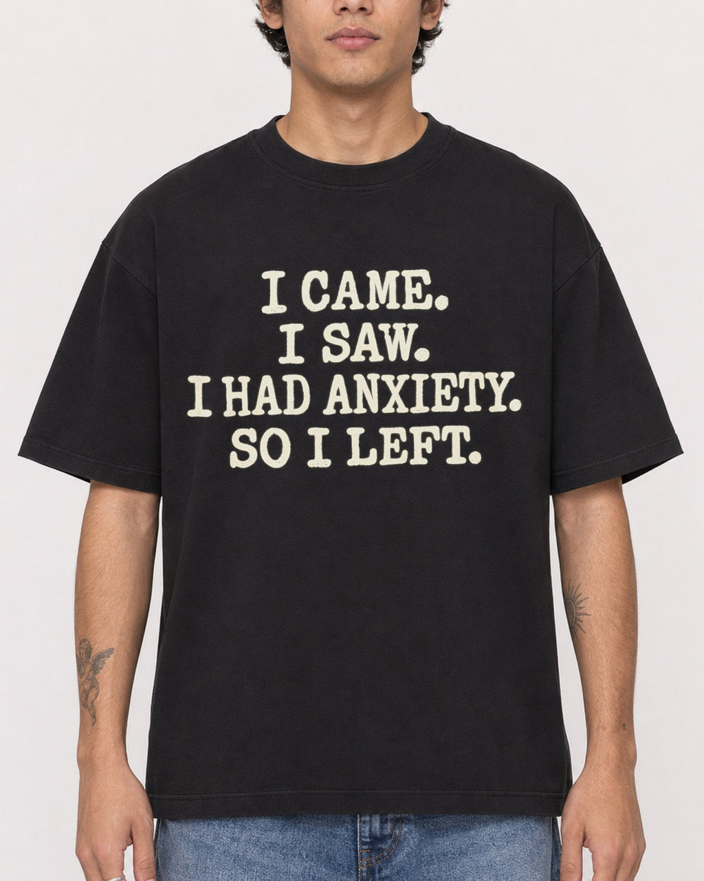 Mockup Boxy Heavyweight Tee Black male close-up 06