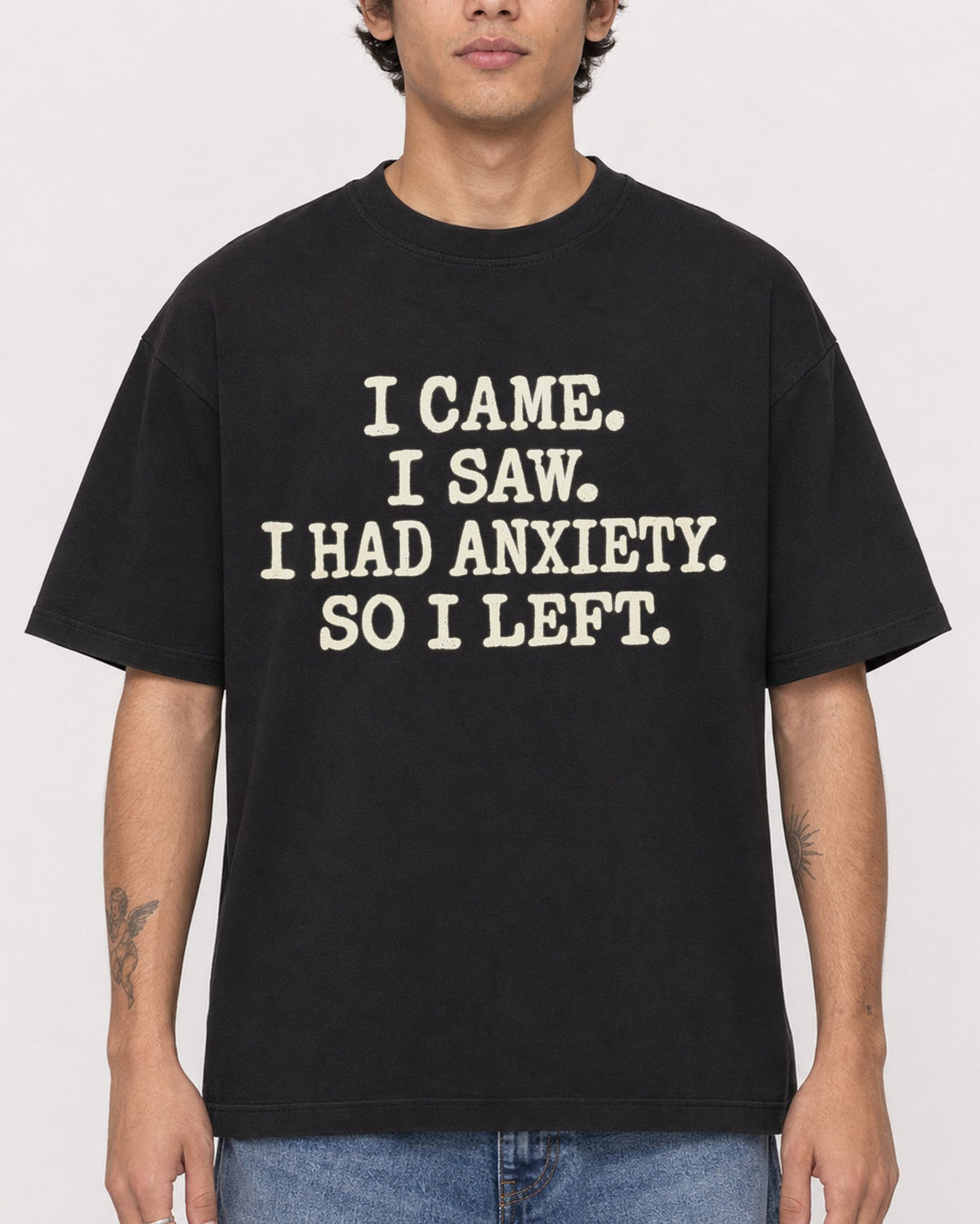 Mockup Boxy Heavyweight Tee Black male close-up 06
