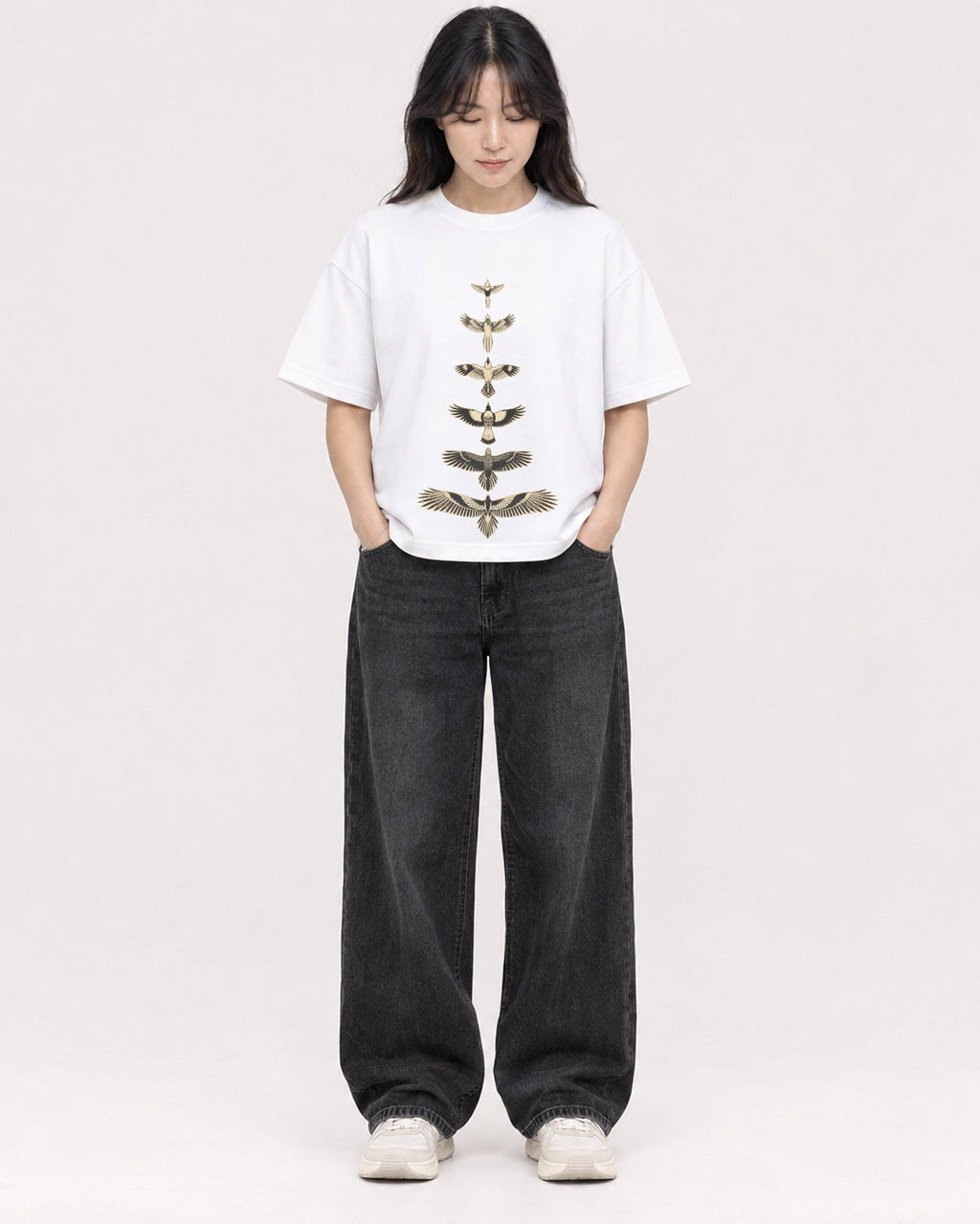 Mockup Boxy Heavyweight Tee White female full-body 13
