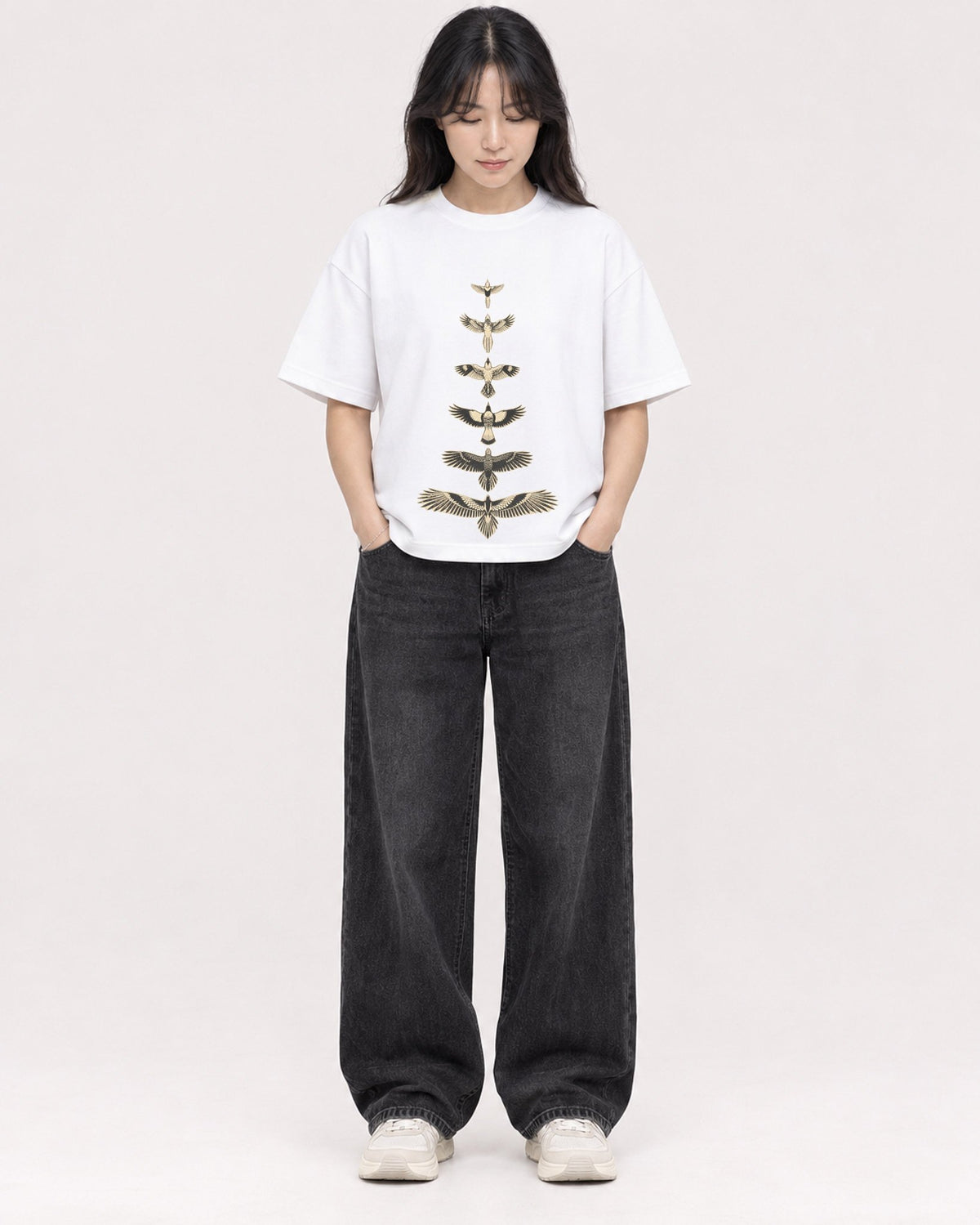 Mockup Boxy Heavyweight Tee White female full-body 13