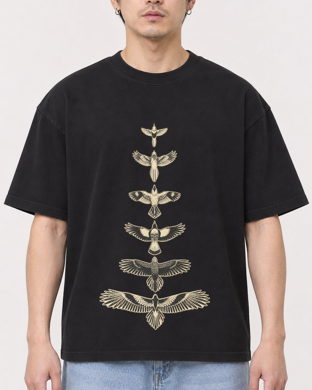 Mockup Boxy Heavyweight Tee Black male close-up 13