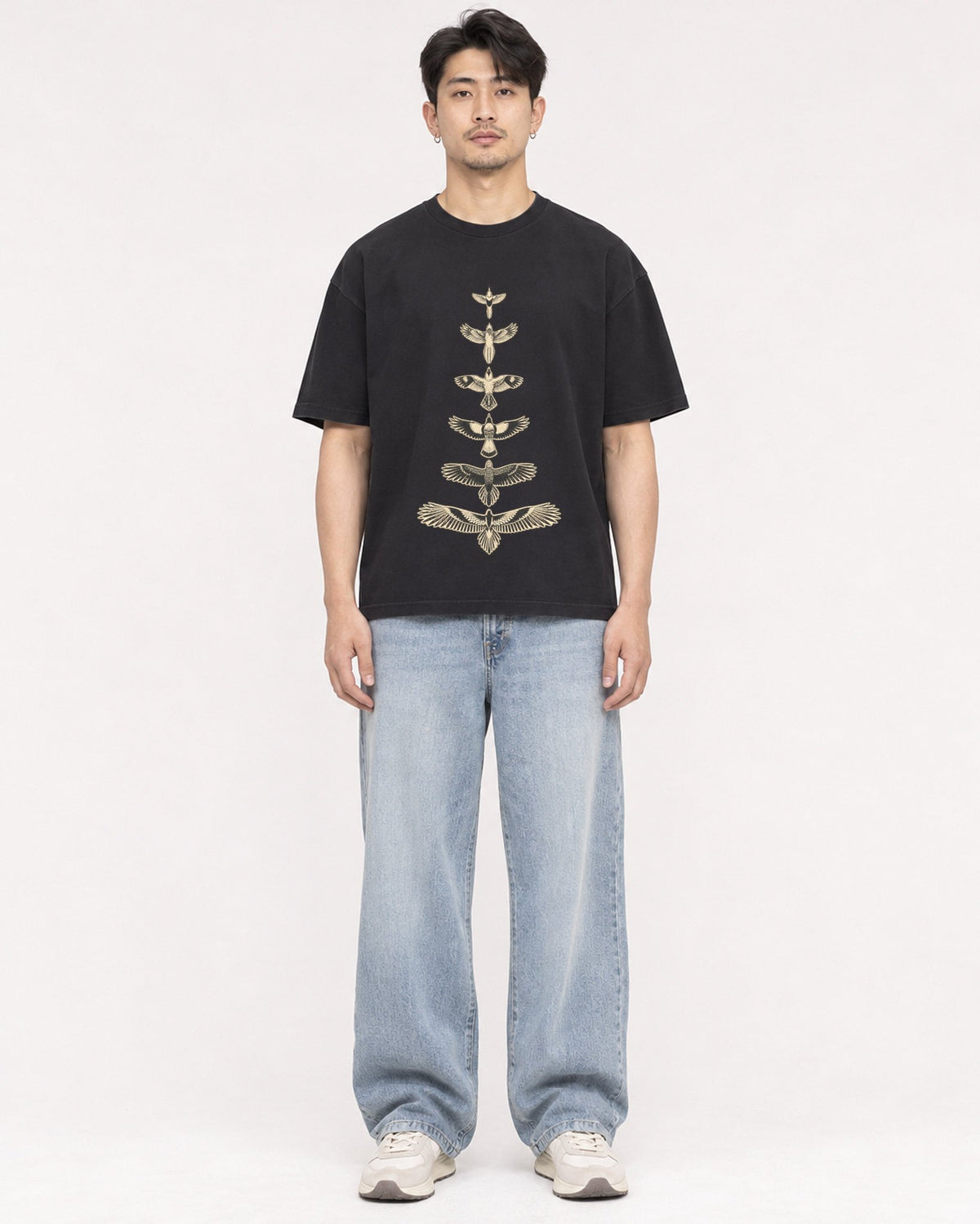 Mockup Boxy Heavyweight Tee Black male full-body 13