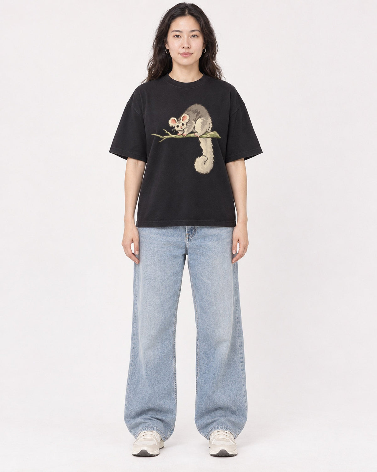 Mockup Boxy Heavyweight Tee Black female full-body 03