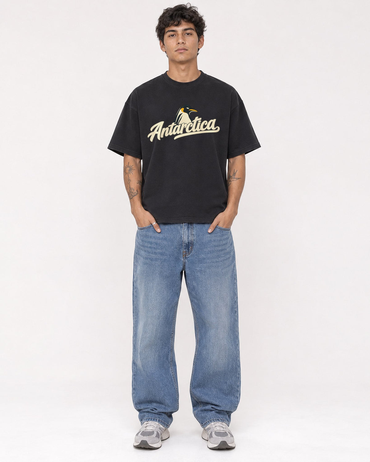 Mockup Boxy Heavyweight Tee Black male full-body 06