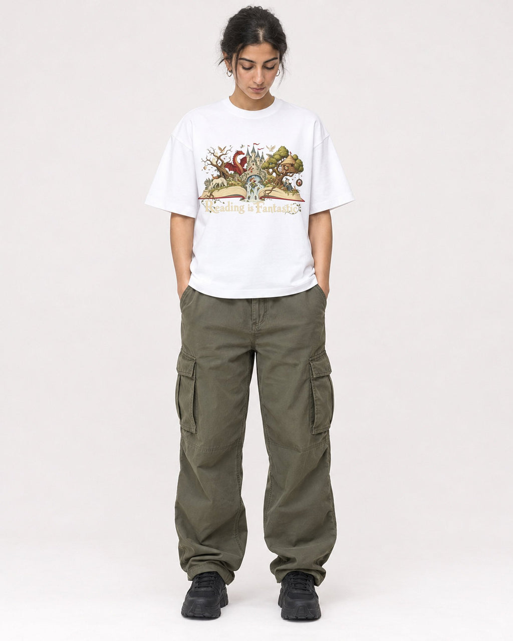Mockup Boxy Heavyweight Tee White female full-body 17