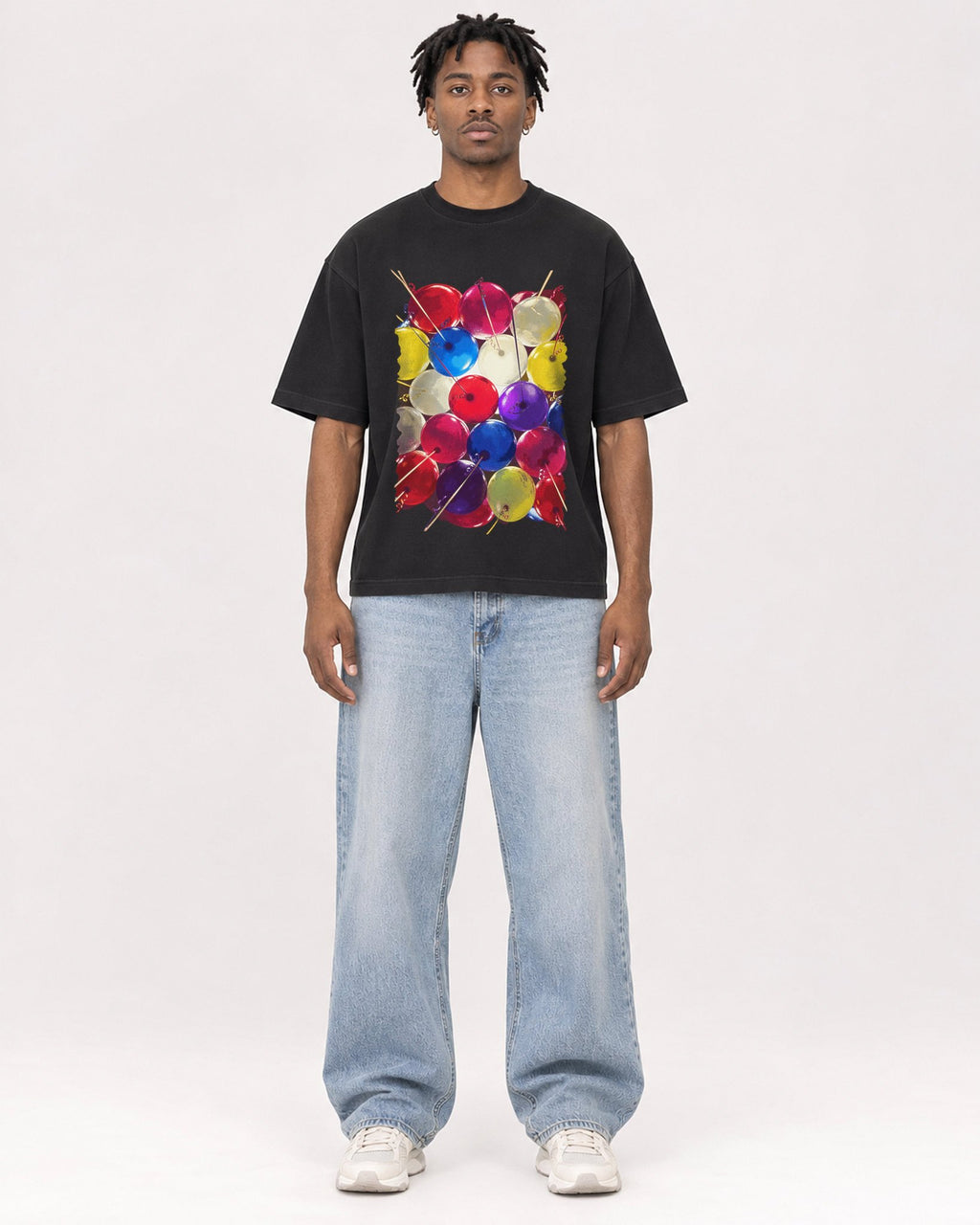 Mockup Boxy Heavyweight Tee Black male full-body 05