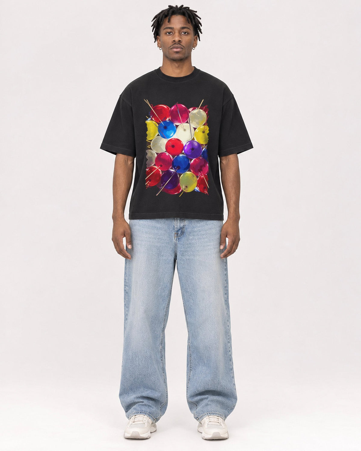Mockup Boxy Heavyweight Tee Black male full-body 05