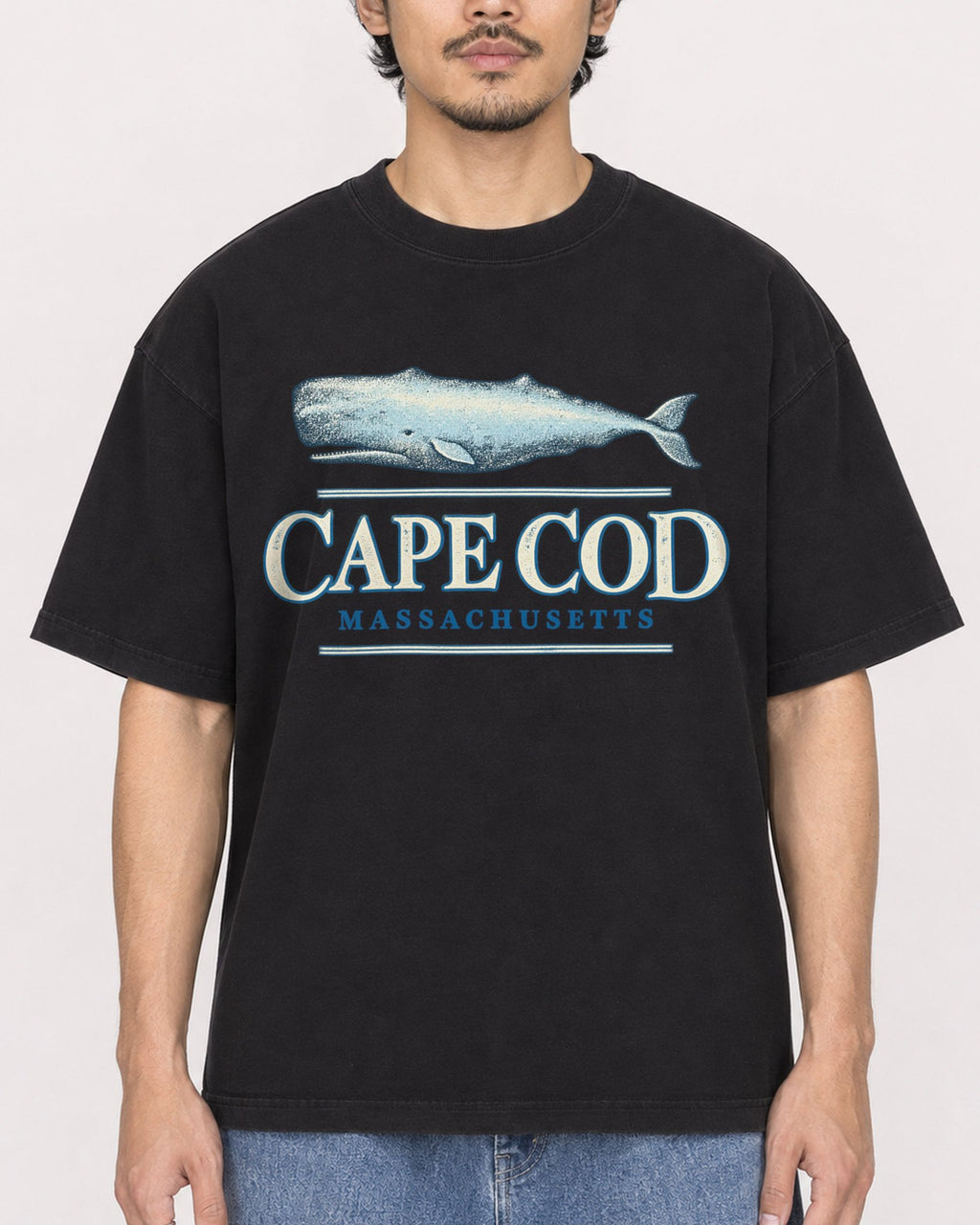 Mockup Boxy Heavyweight Tee Black male close-up 02