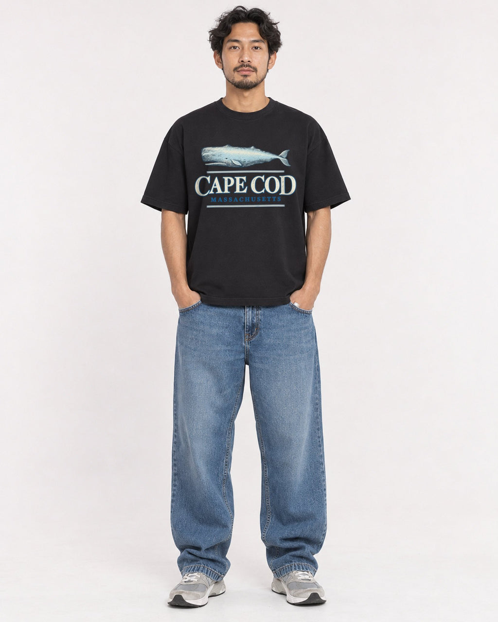 Mockup Boxy Heavyweight Tee Black male full-body 02