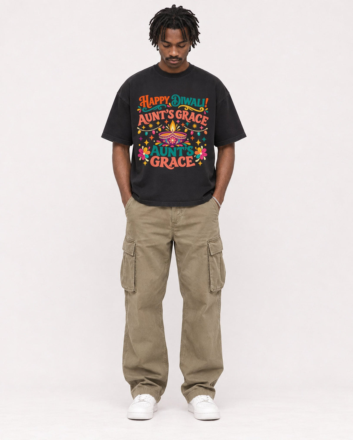 Mockup Boxy Heavyweight Tee Black male full-body 04