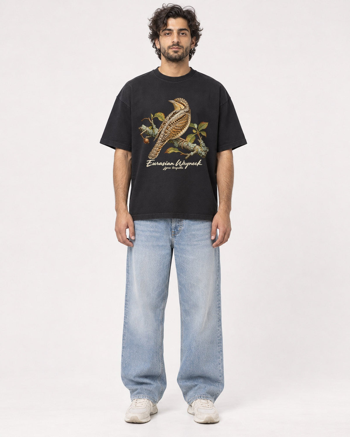 Mockup Boxy Heavyweight Tee Black male full-body 17