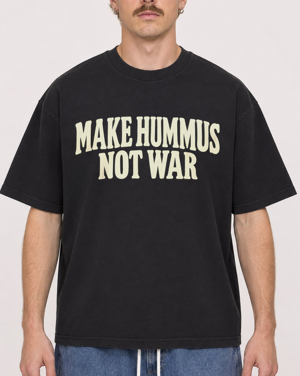 Mockup Boxy Heavyweight Tee Black male close-up 19