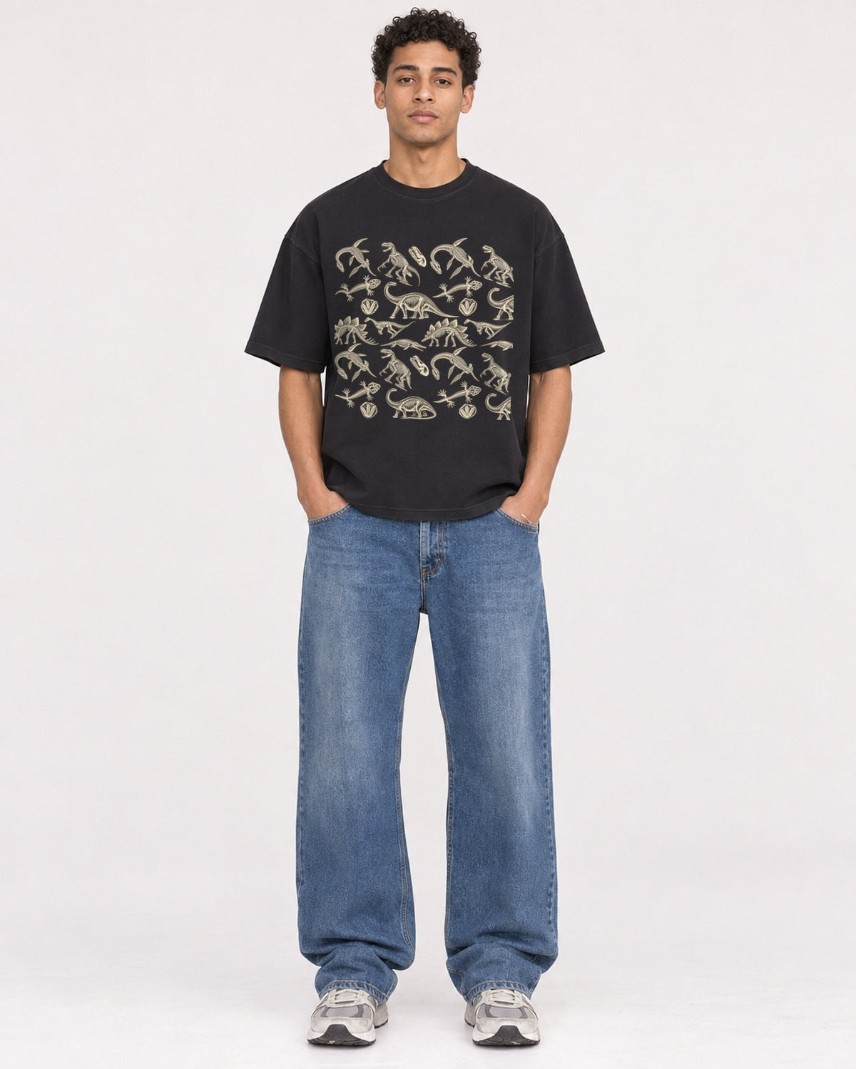 Mockup Boxy Heavyweight Tee Black male full-body 10
