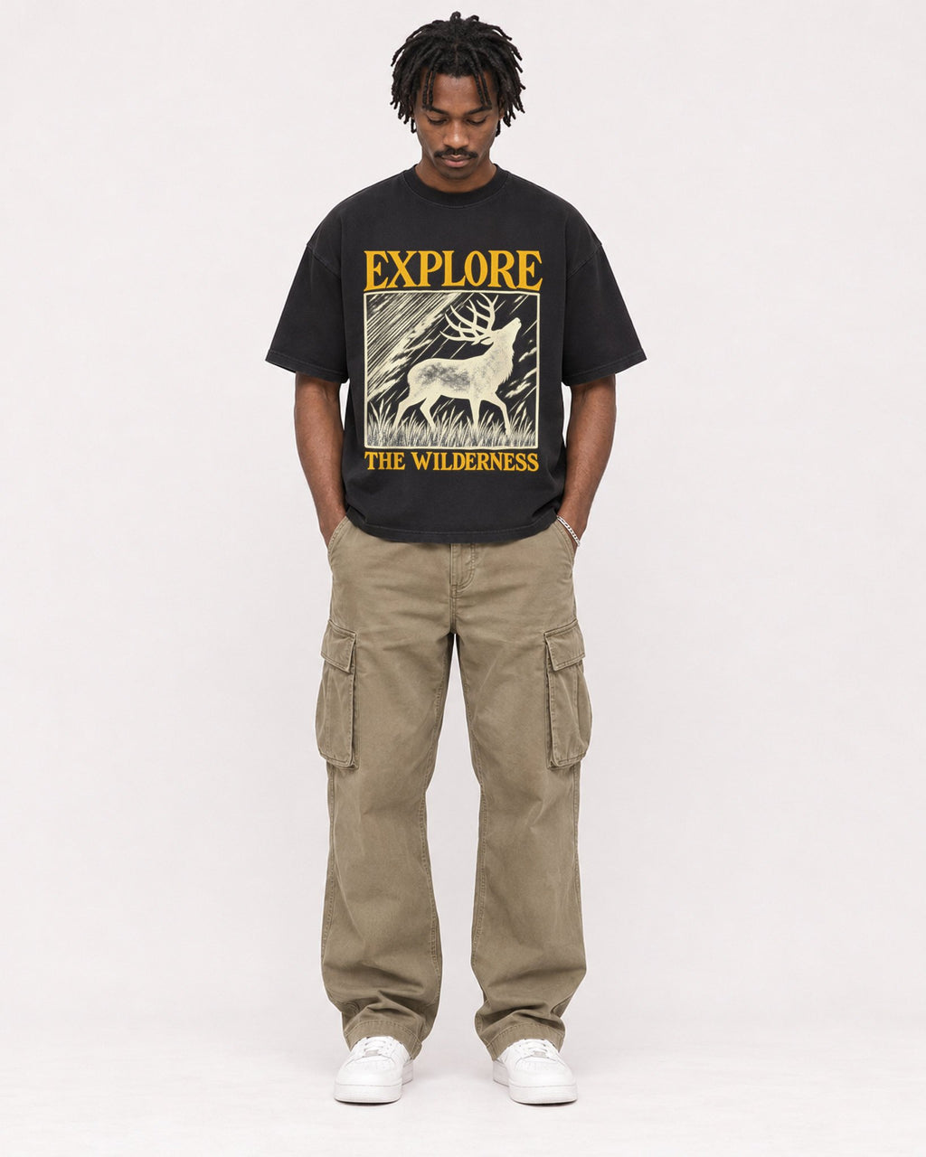 Mockup Boxy Heavyweight Tee Black male full-body 04