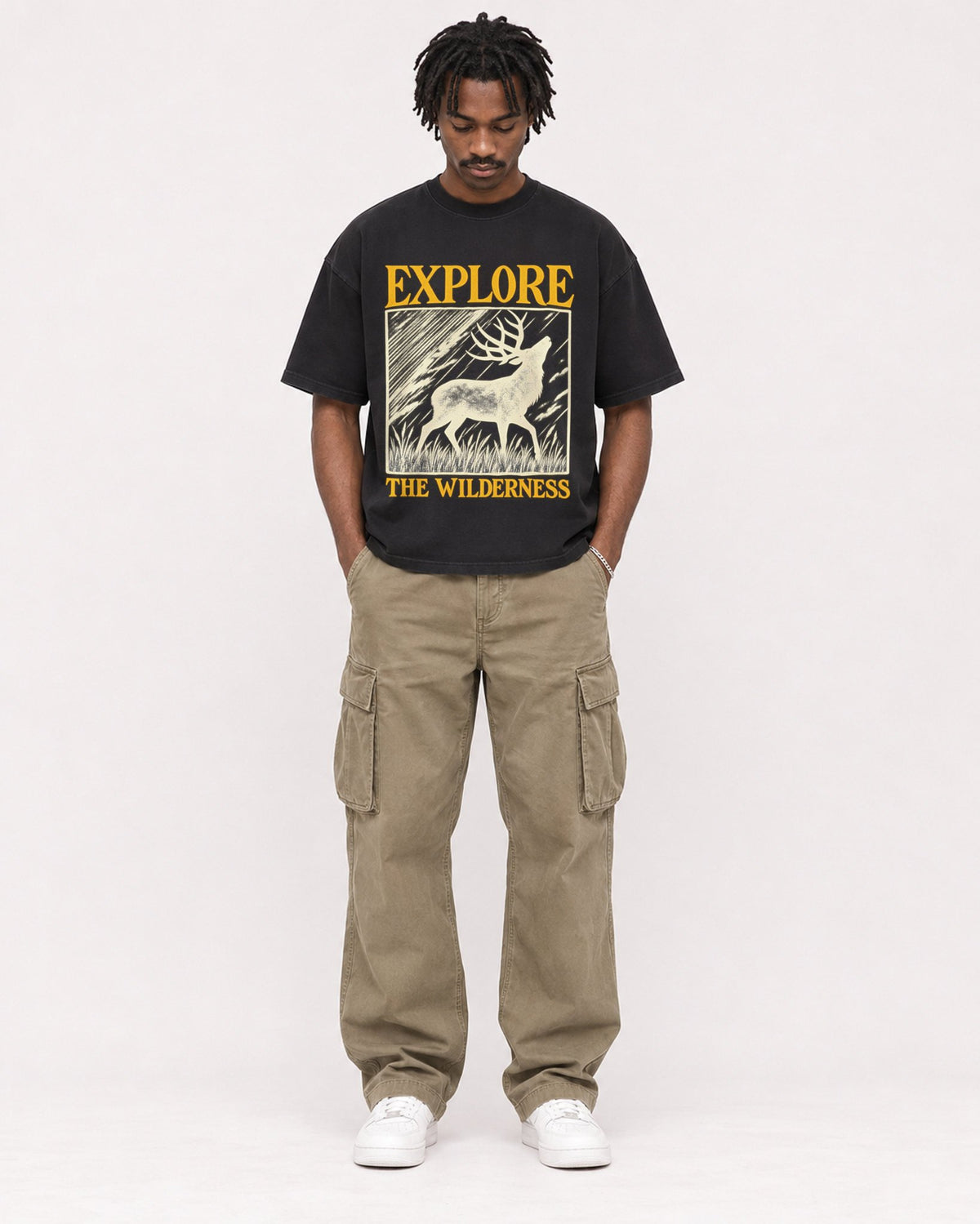 Mockup Boxy Heavyweight Tee Black male full-body 04