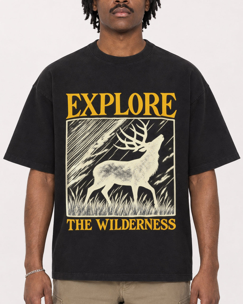 Mockup Boxy Heavyweight Tee Black male close-up 04