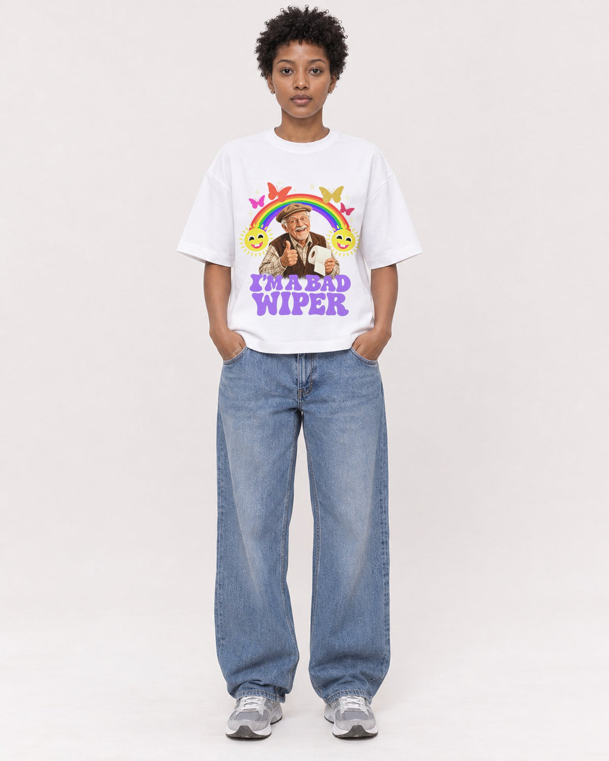 Mockup Boxy Heavyweight Tee White female full-body 35