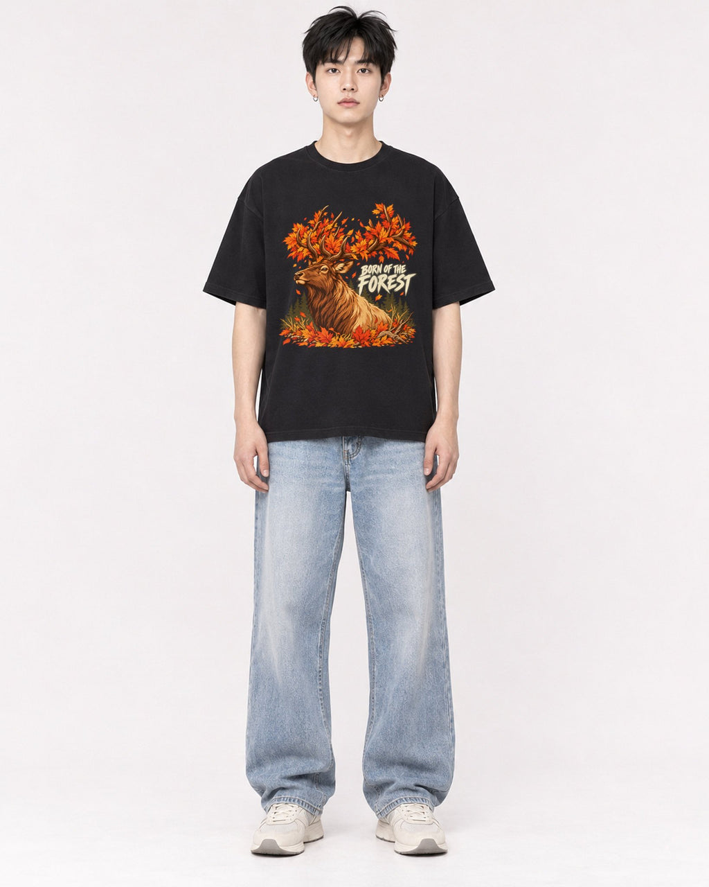 Mockup Boxy Heavyweight Tee Black male full-body 01