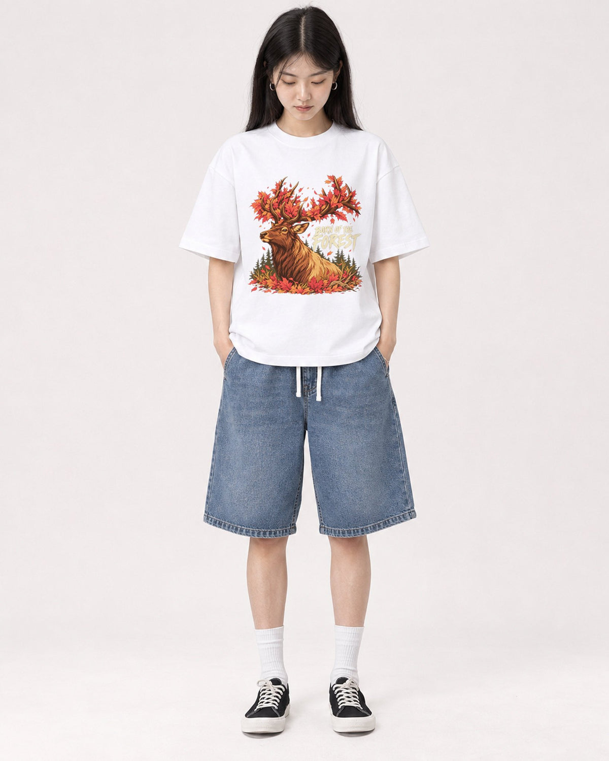 Mockup Boxy Heavyweight Tee White female full-body 01