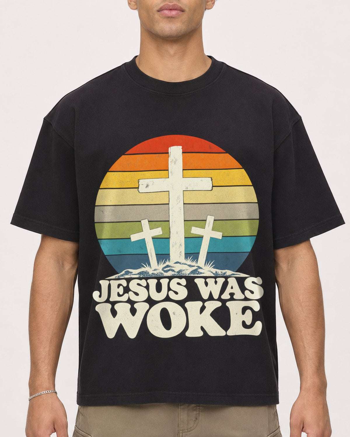 Mockup Boxy Heavyweight Tee Black male close-up 20