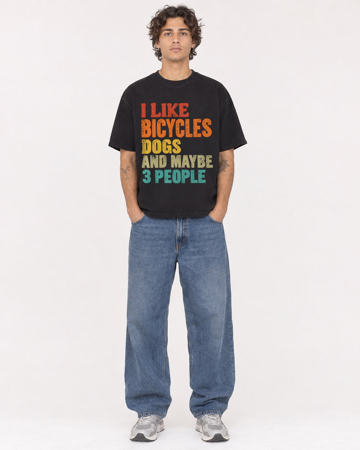 Mockup Boxy Heavyweight Tee Black male full-body 30