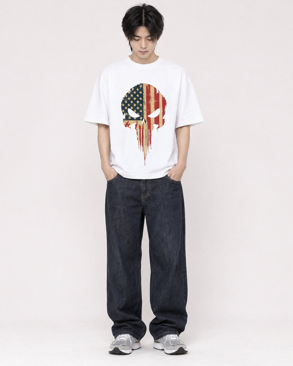 Mockup Boxy Heavyweight Tee White male full-body 11