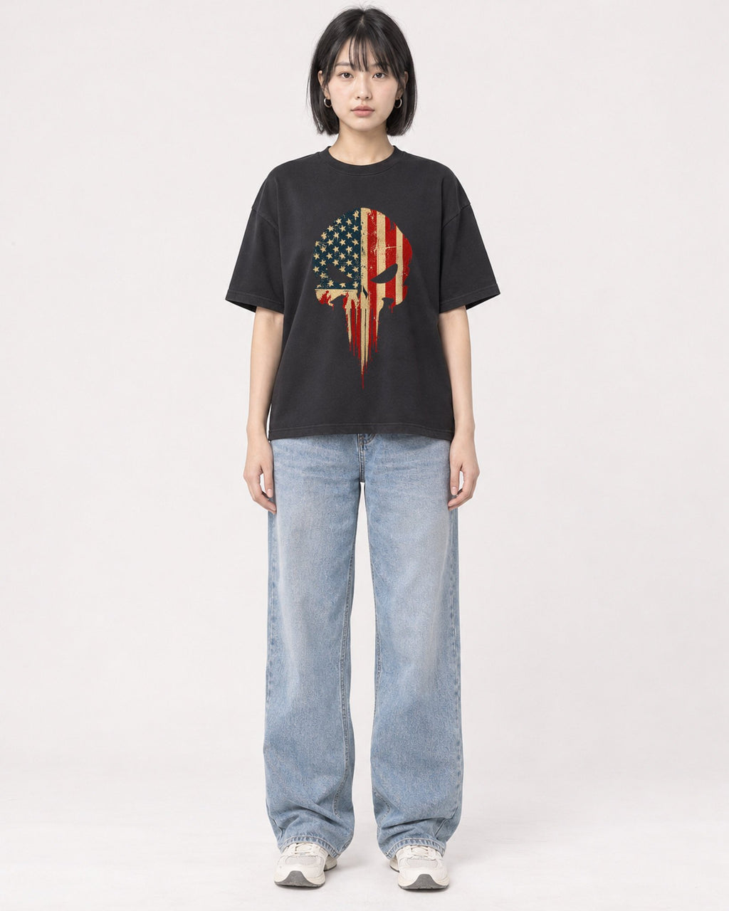 Mockup Boxy Heavyweight Tee Black female full-body 11