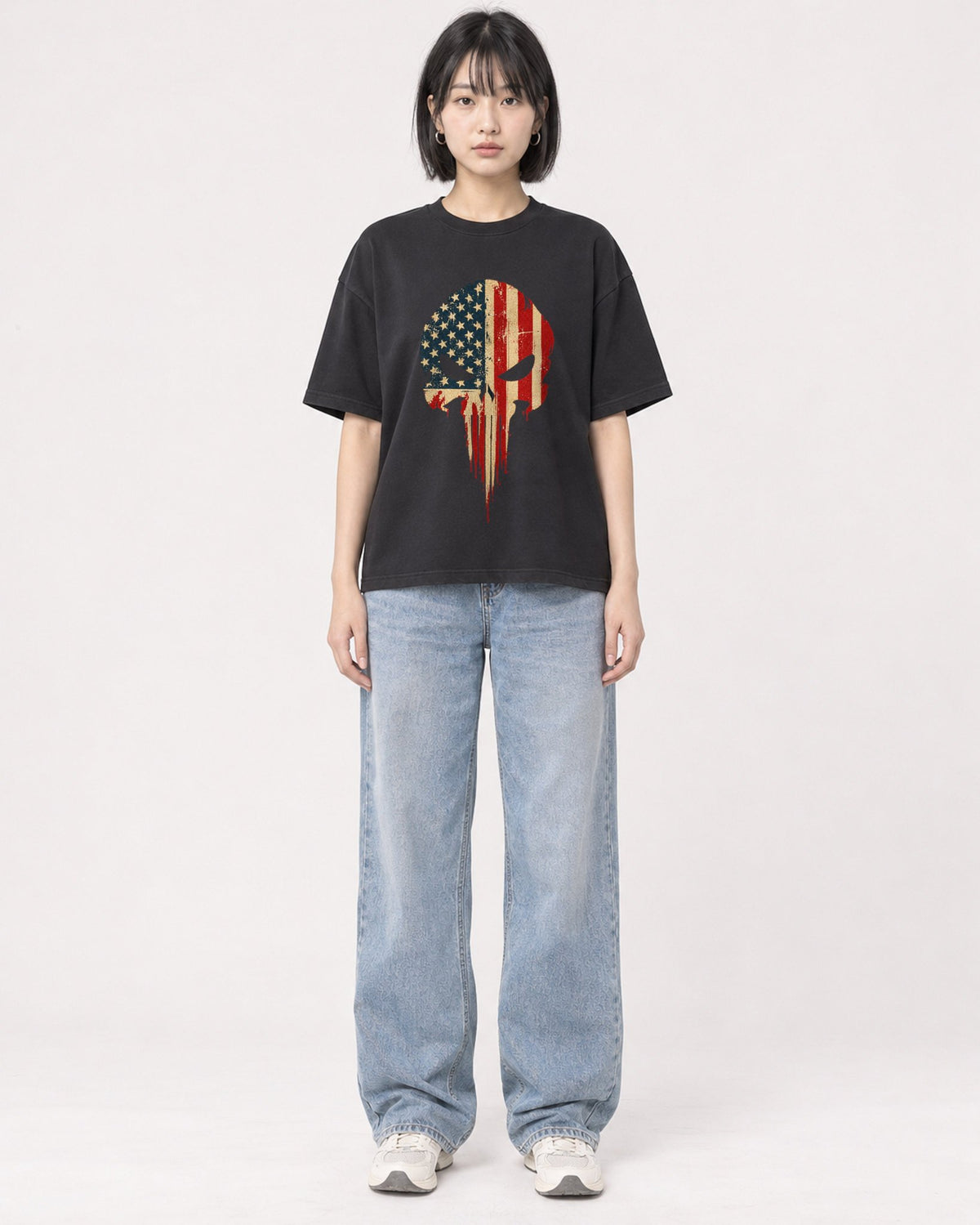 Mockup Boxy Heavyweight Tee Black female full-body 11