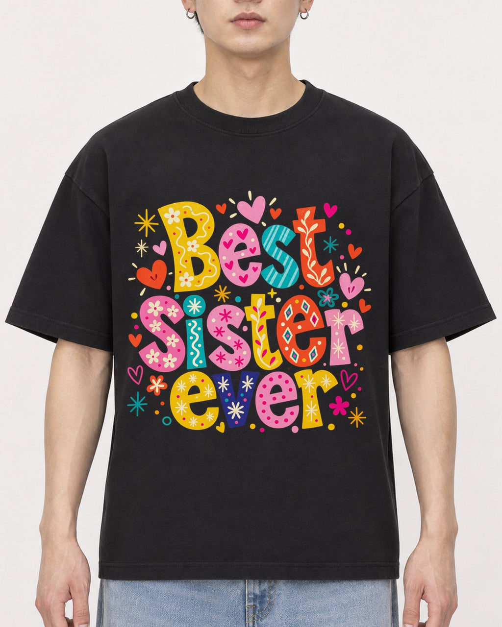 Mockup Boxy Heavyweight Tee Black male close-up 01
