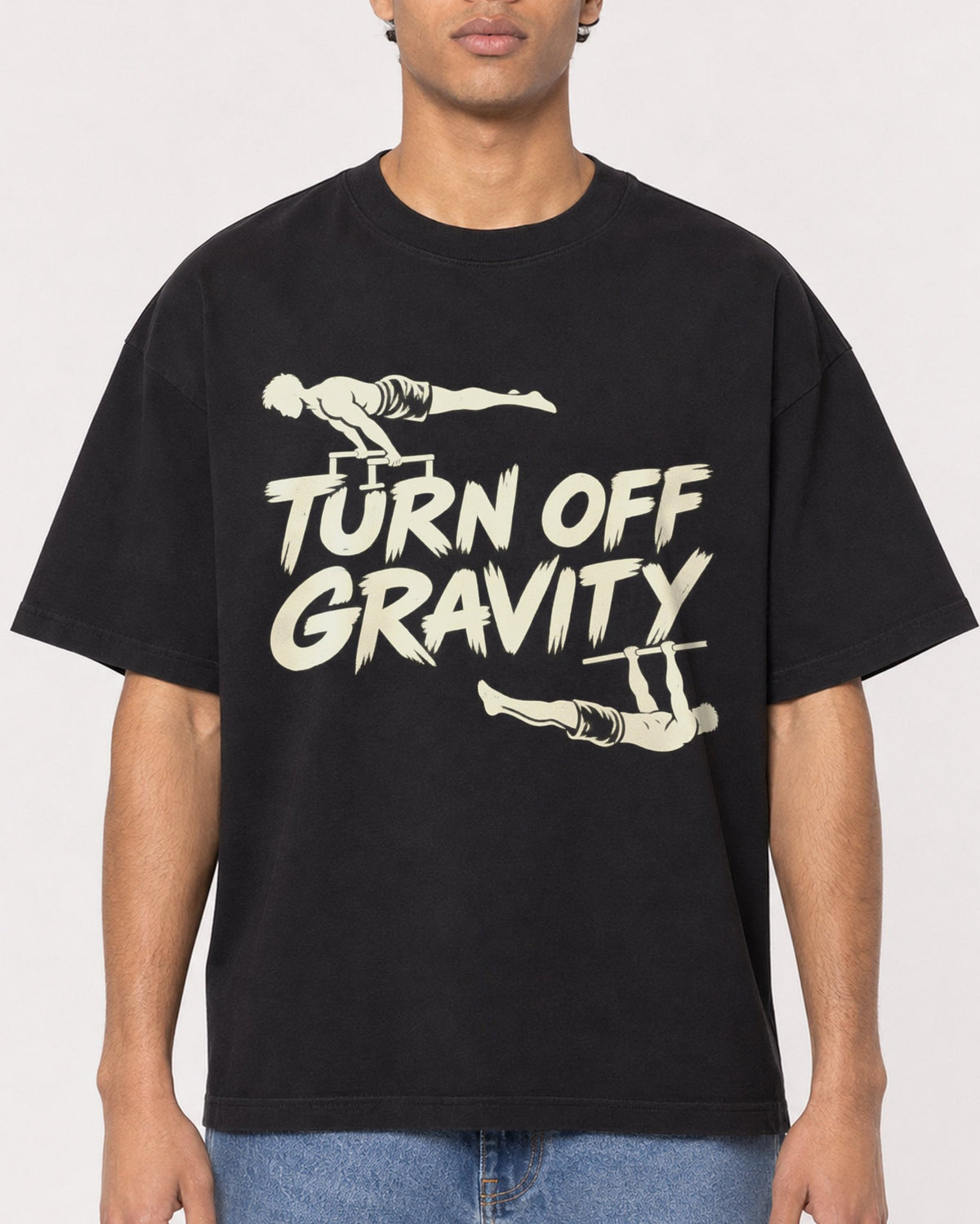 Mockup Boxy Heavyweight Tee Black male close-up 10