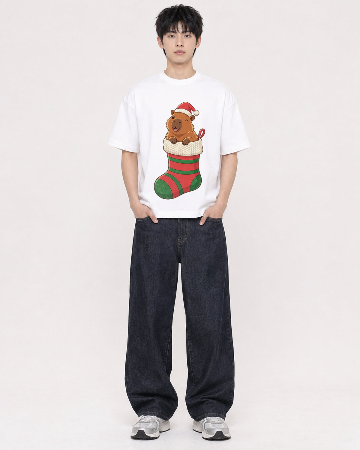 Mockup Boxy Heavyweight Tee White male full-body 01