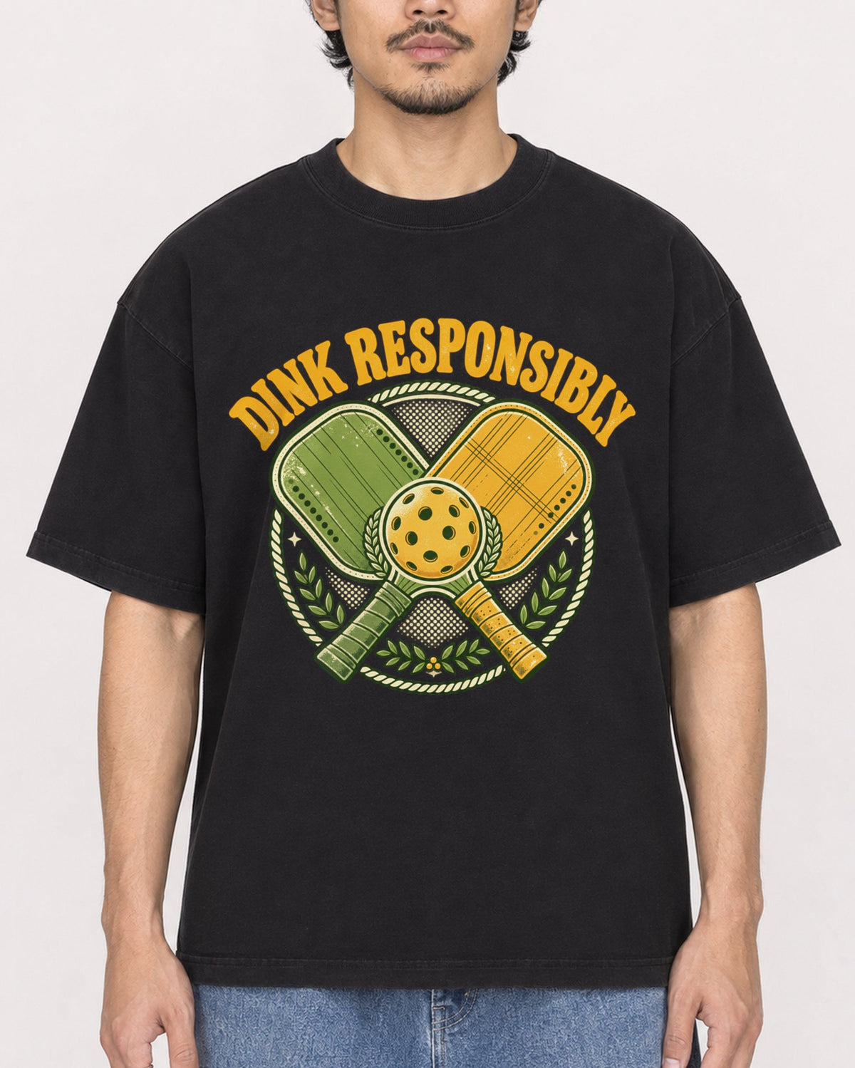 Mockup Boxy Heavyweight Tee Black male close-up 02