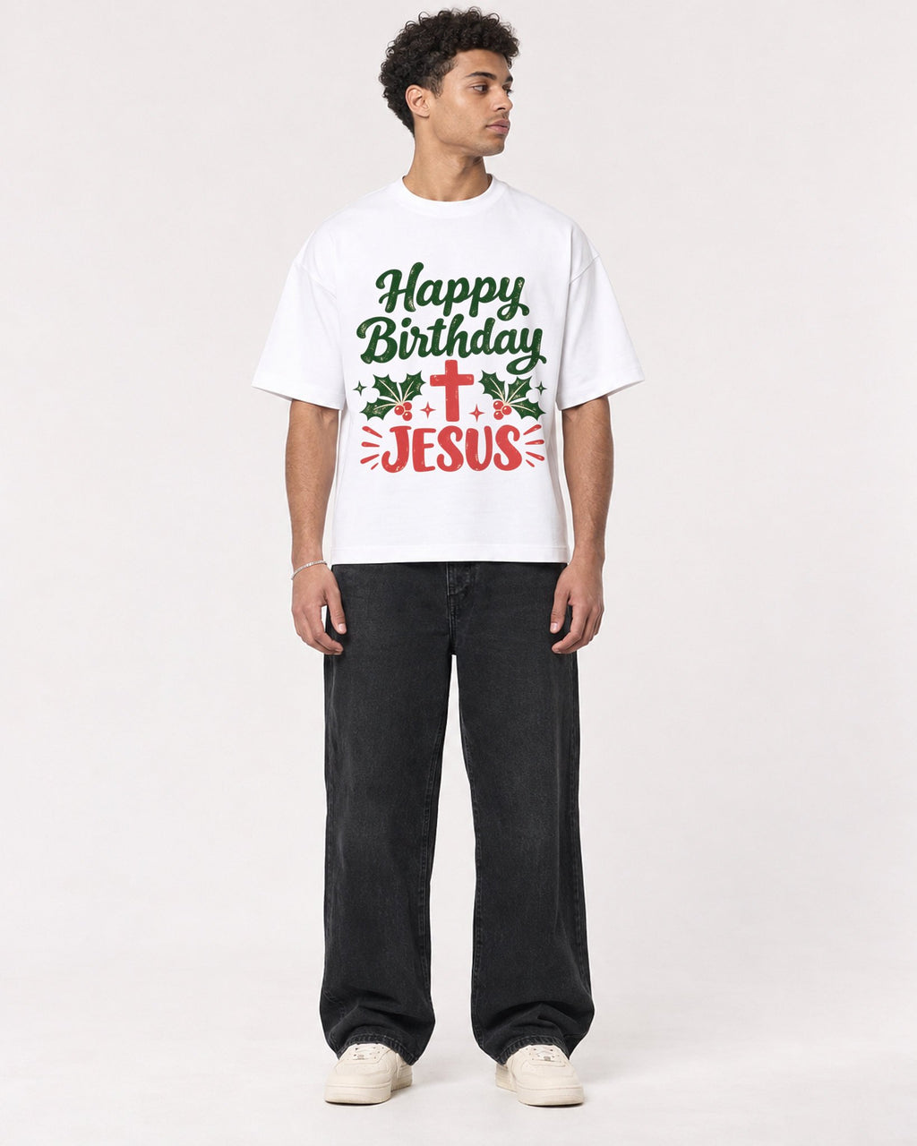 Mockup Boxy Heavyweight Tee White male full-body 10