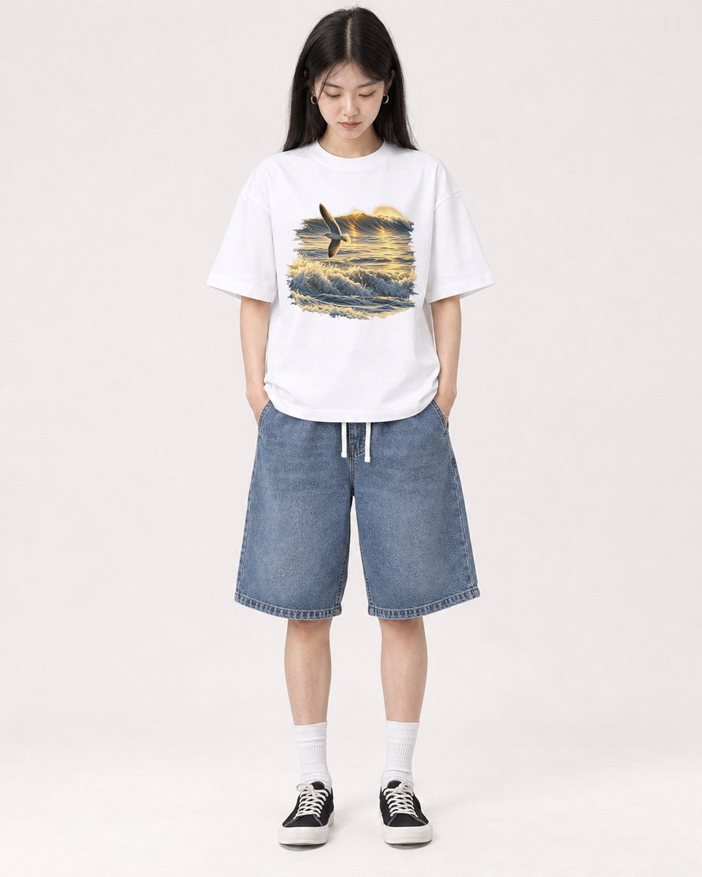 Mockup Boxy Heavyweight Tee White female full-body 01