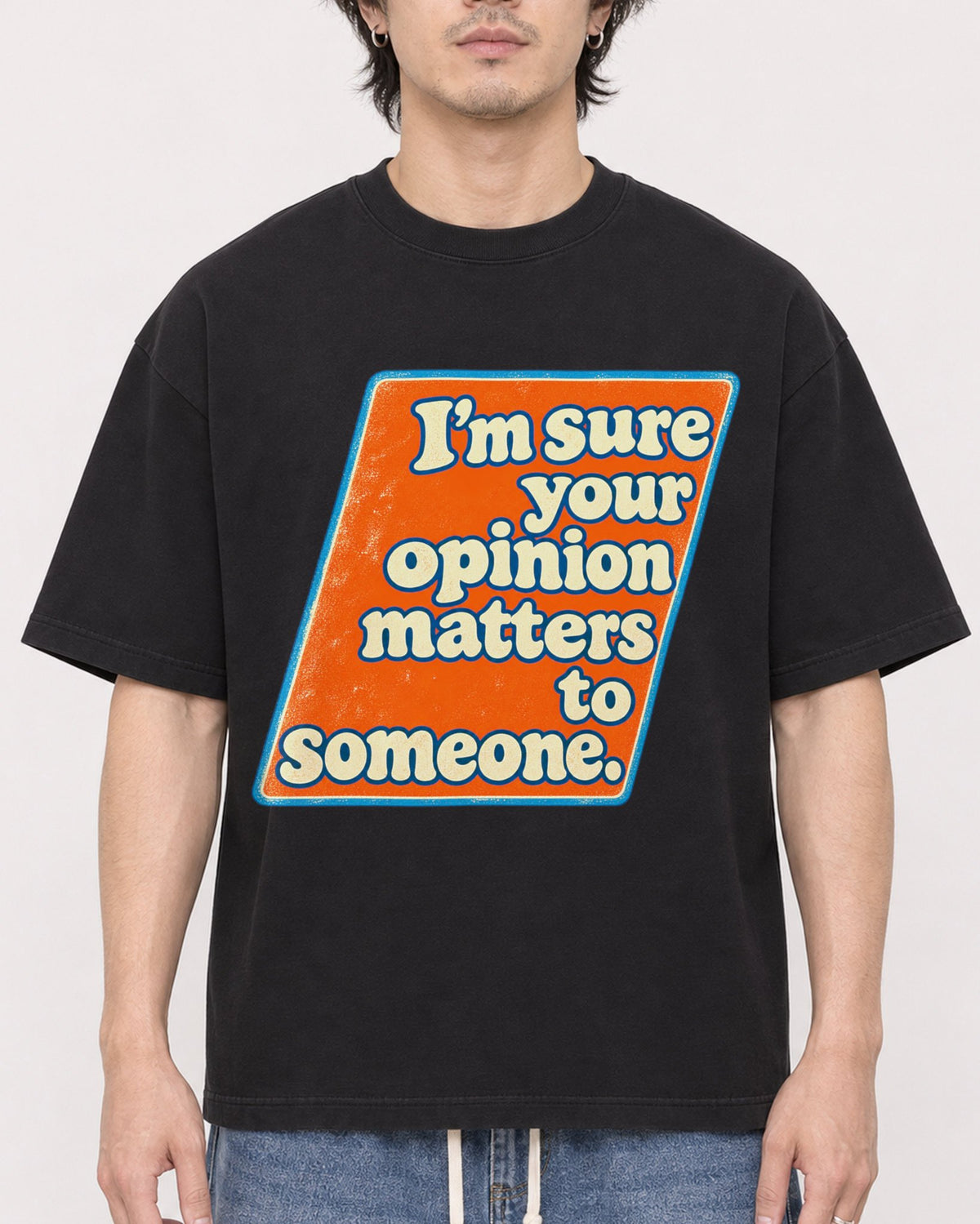 Mockup Boxy Heavyweight Tee Black male close-up 03