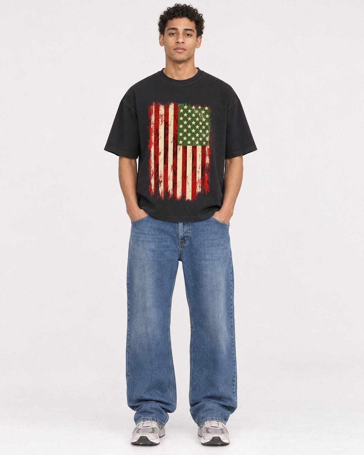 Mockup Boxy Heavyweight Tee Black male full-body 10