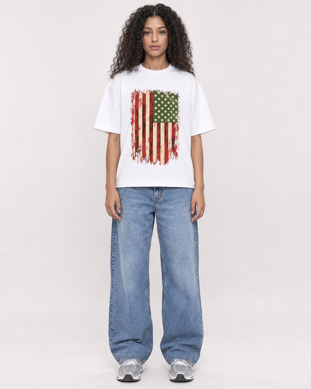 Mockup Boxy Heavyweight Tee White female full-body 10