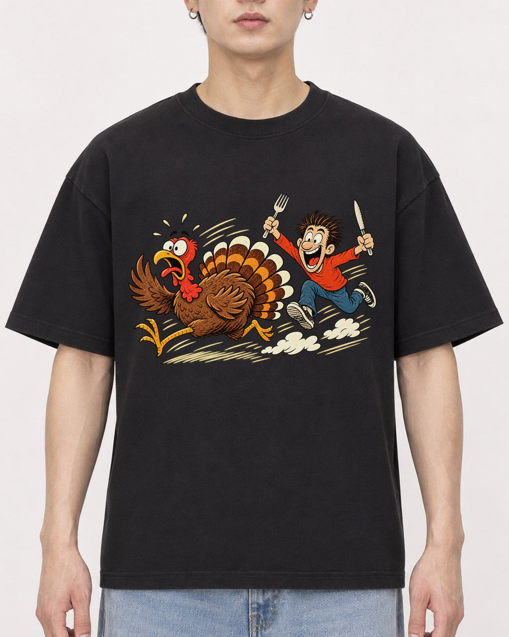 Mockup Boxy Heavyweight Tee Black male close-up 01
