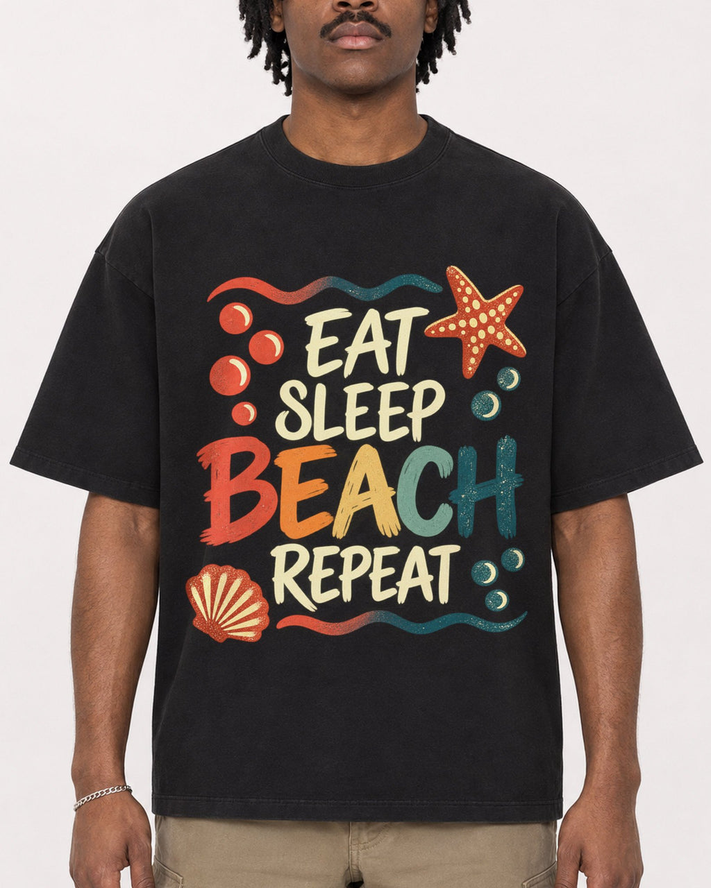 Mockup Boxy Heavyweight Tee Black male close-up 04
